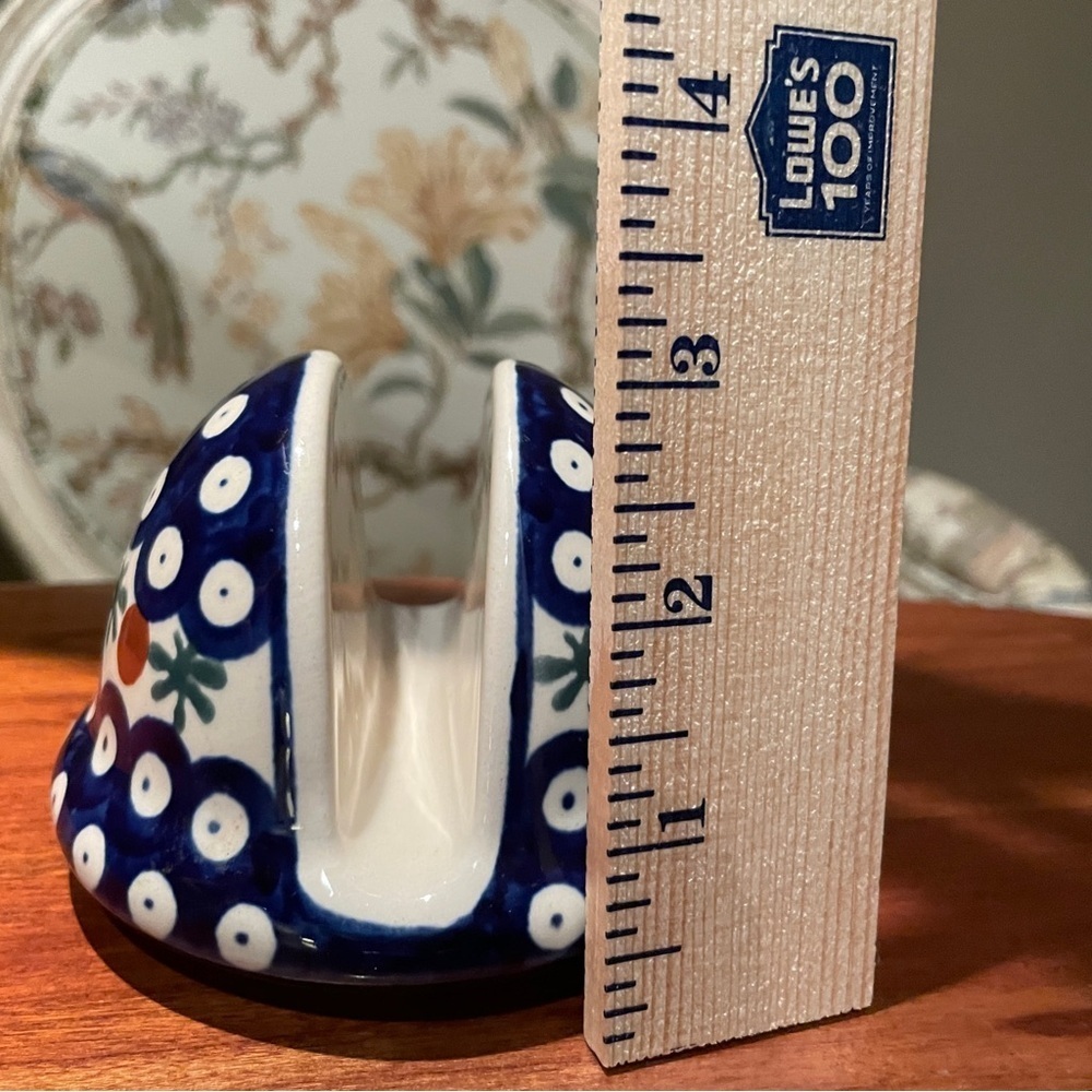 Handcrafted Polish Pottery Flowering Peacock Napkin Holder - Picture 10 of 10